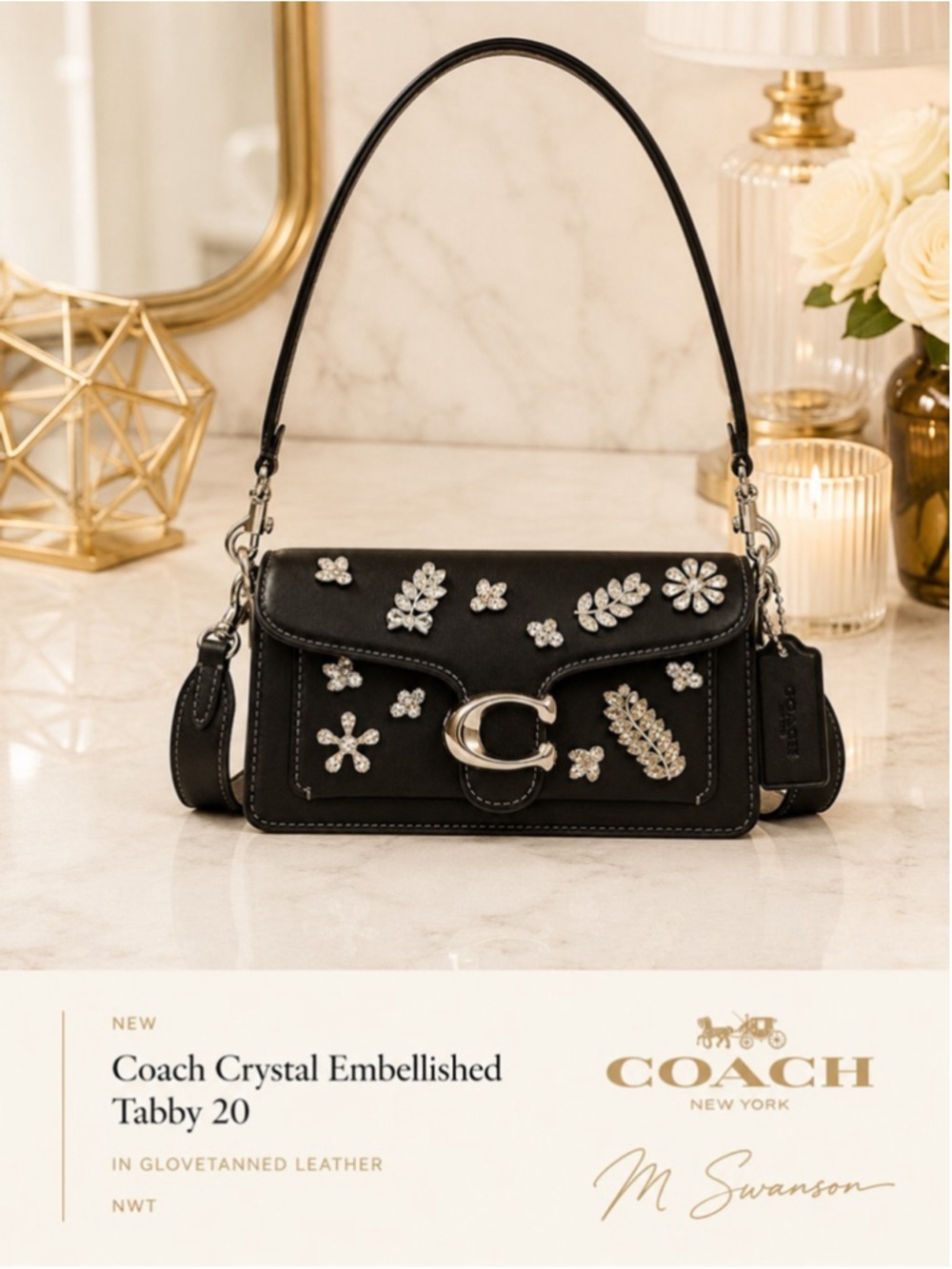 NWT Coach Crystal Embellished Tabby Shoulder Bag 20 Black Silver CCD99